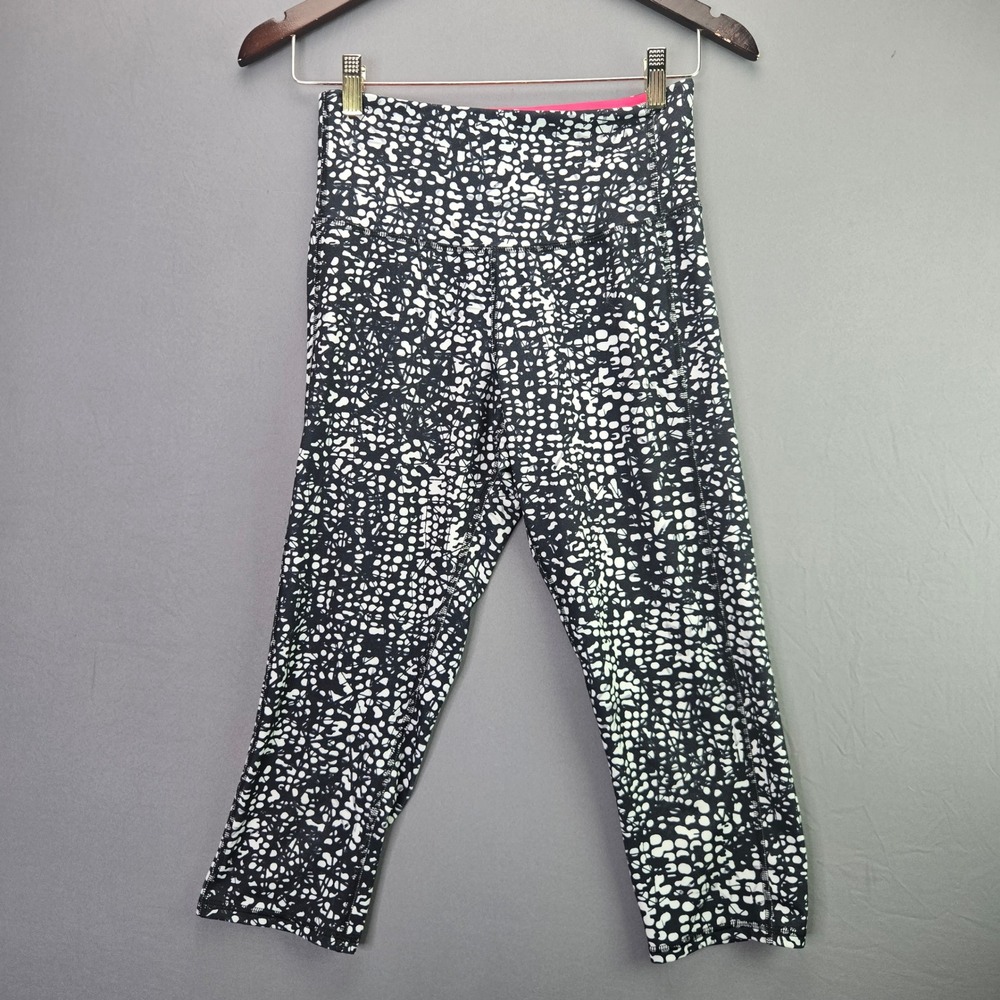 Champion Duo Dry Capri Leggings M Black White Abstract Print High Rise 3598